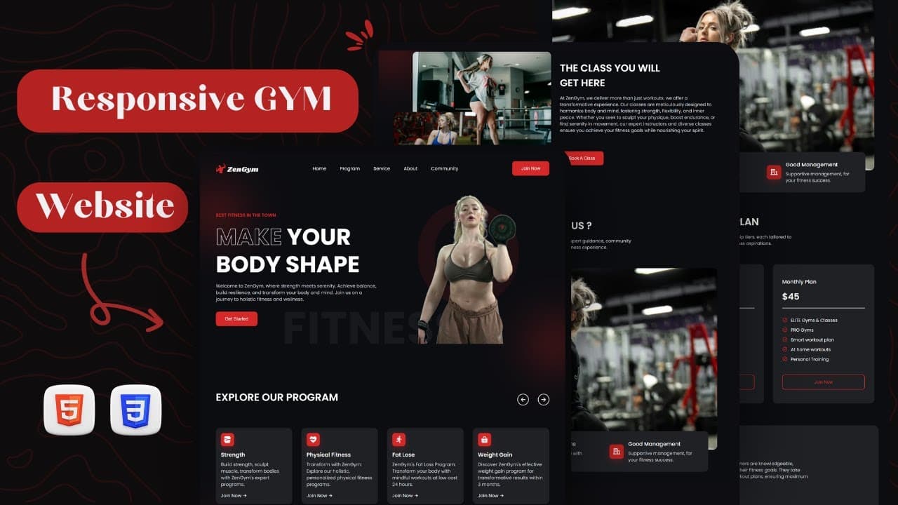 Build and Deploy A Responsive GYM Website from Scratch | HTML, CSS Tutorial