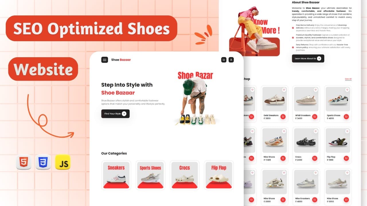 Build and Deploy a SEO Optimized Multi-Page Shoes Website | HTML, CSS & JS 🔥