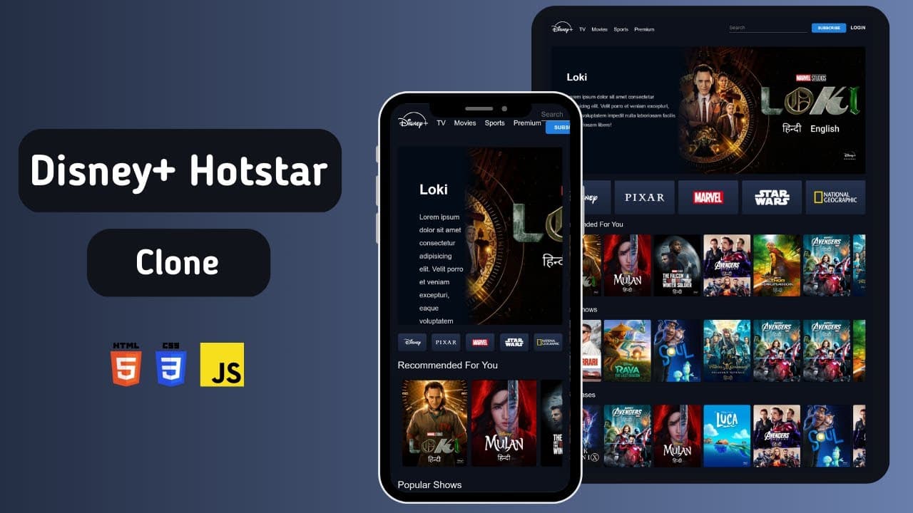 Building a Disney+ Hotstar Clone from Scratch using HTML, CSS, and JS